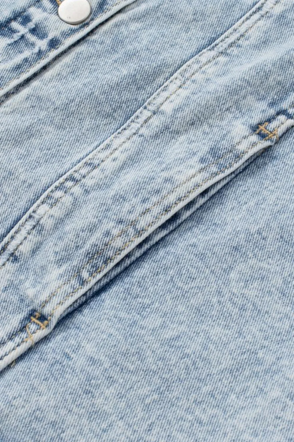 Sale Dear-Lover Lapel Distressed Raw Hem Buttons Denim Jacket Sky Blue