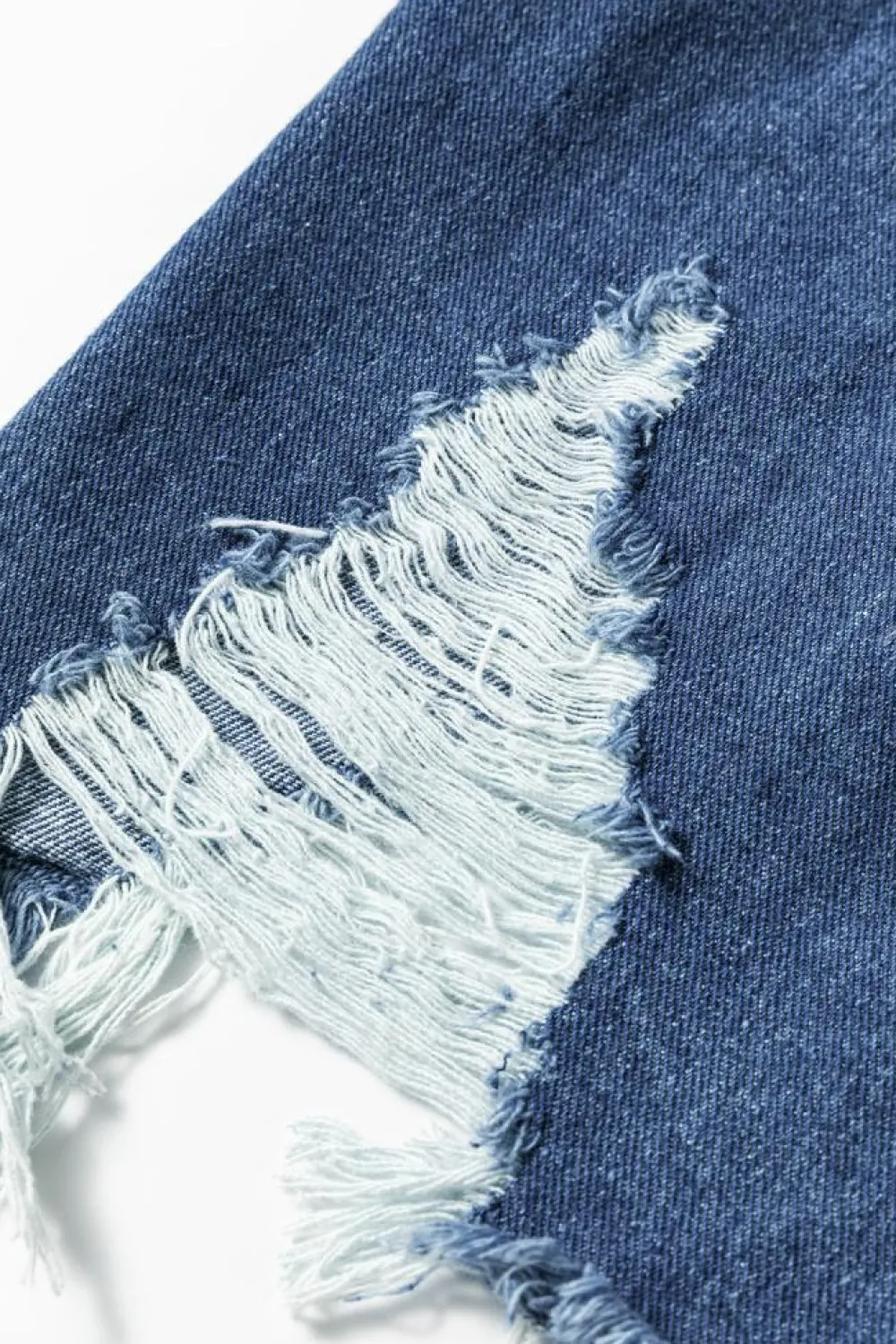 Best Dear-Lover Light Wash Distressed Frayed Long Denim Jacket Sky Blue