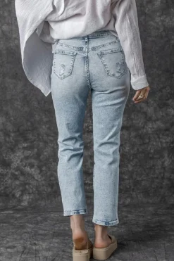 New Dear-Lover Light Wash Frayed Slim Fit High Waist Jeans Sky Blue