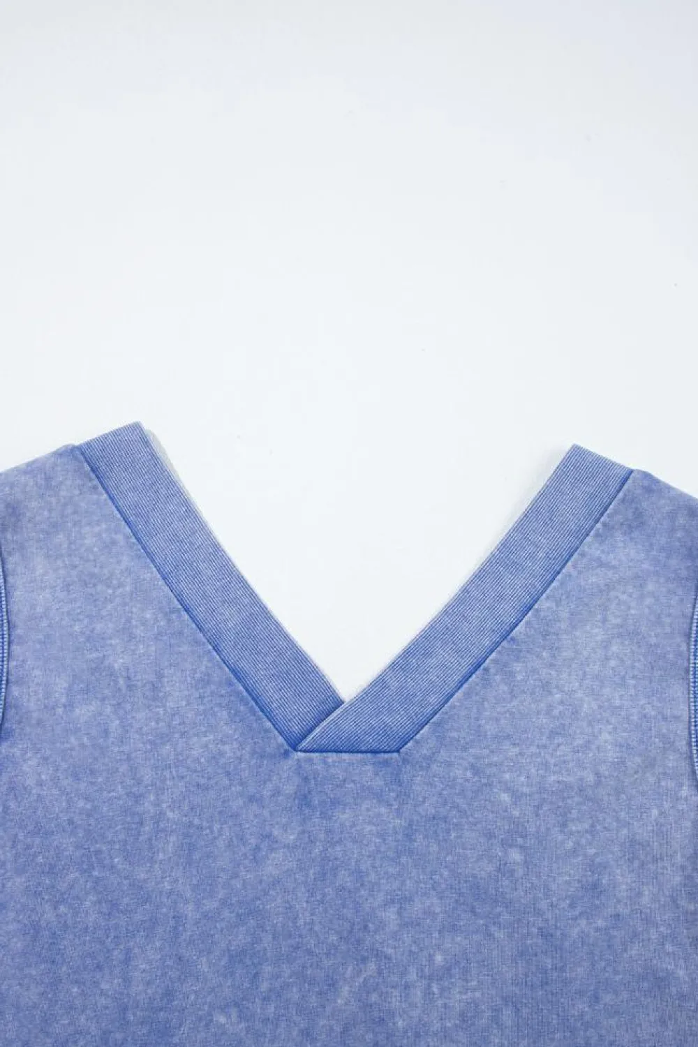 Fashion Dear-Lover Mineral Wash Pocketed Sleeveless V Neck Loose Romper Sky Blue