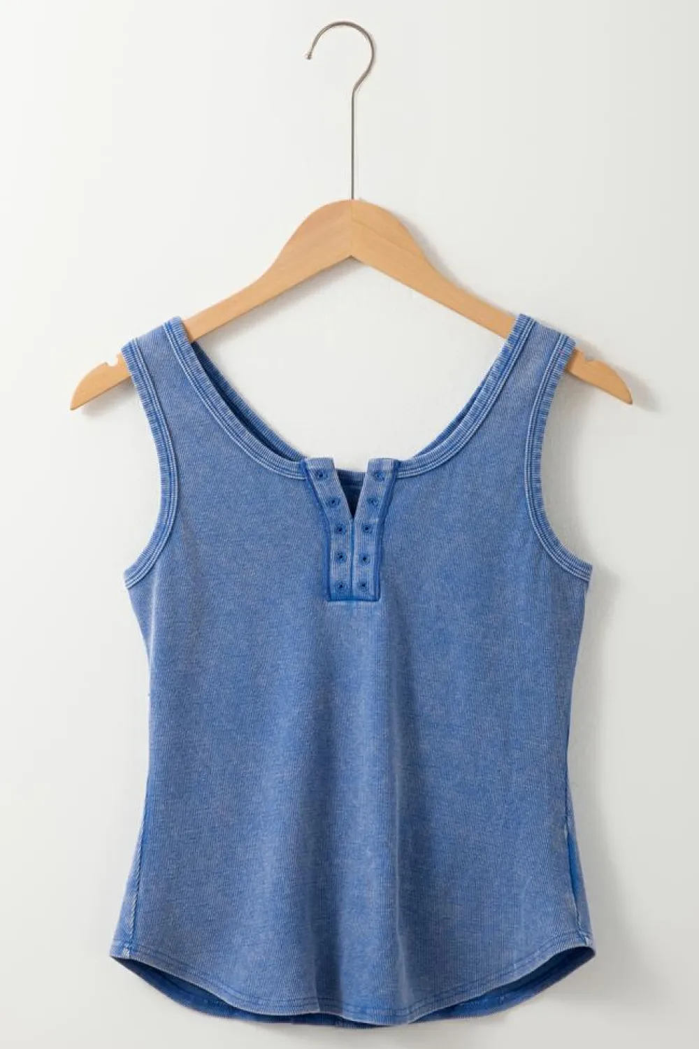 Best Dear-Lover Mineral Wash Ribbed Notch Neck Tank Top Sky Blue