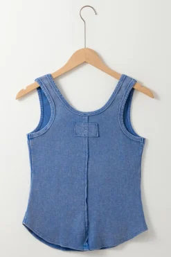 Best Dear-Lover Mineral Wash Ribbed Notch Neck Tank Top Sky Blue