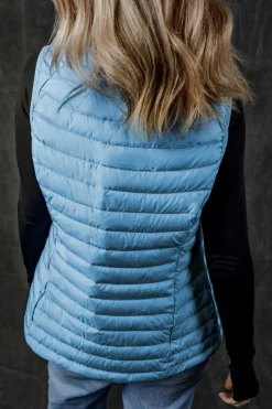 Online Dear-Lover Plush Collared Quilted Zipped Puffer Vest Sky Blue