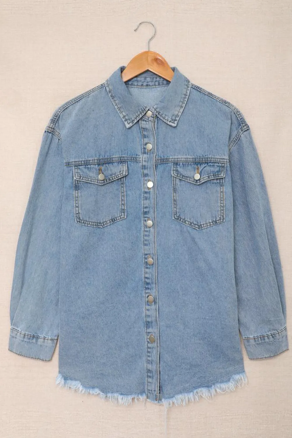Outlet Dear-Lover Pocket Raw Hem Buttoned Denim Jacket Sky Blue