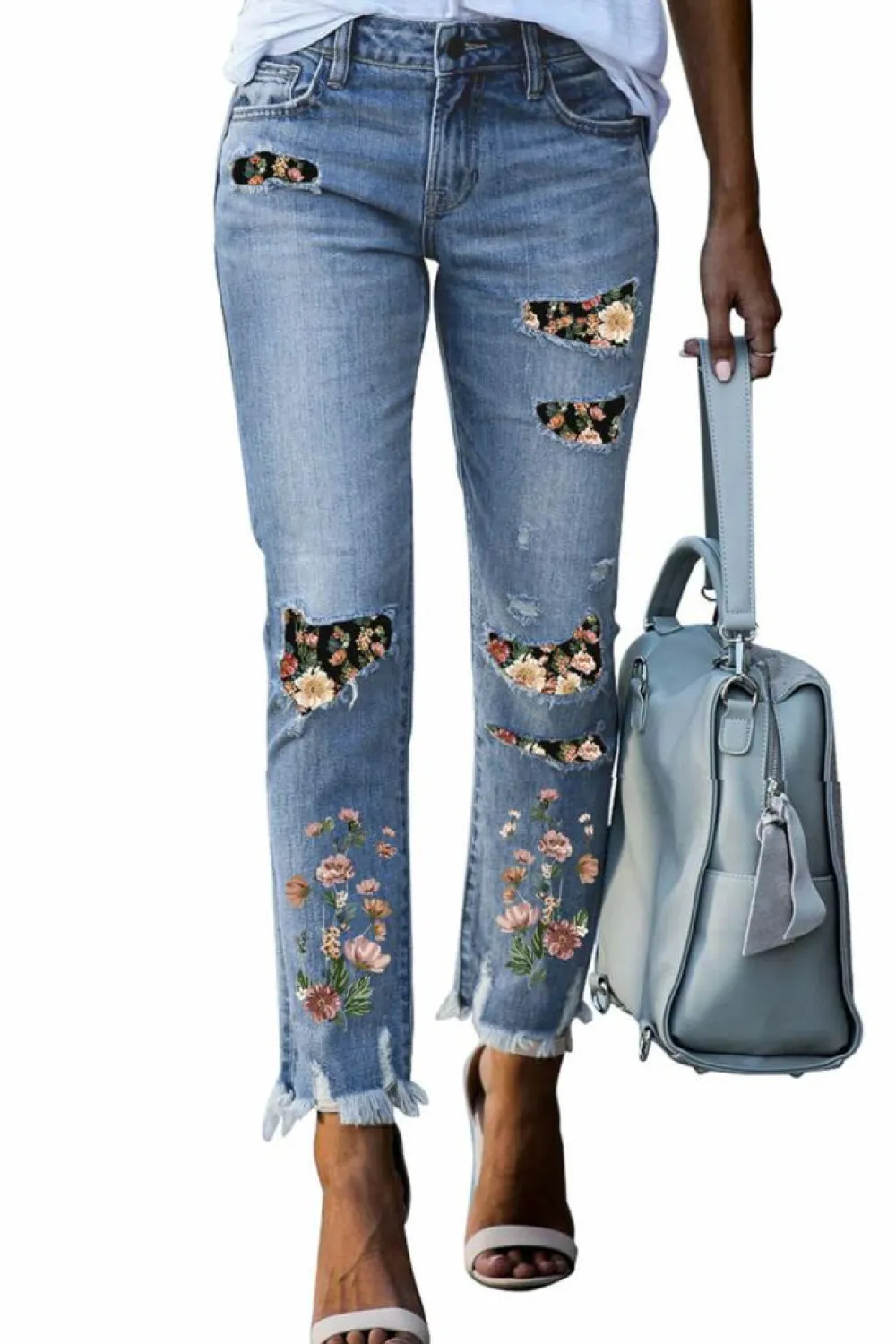 New Dear-Lover Sky Blue Printed Patch Ripped Skinny Jeans Sky Blue-8