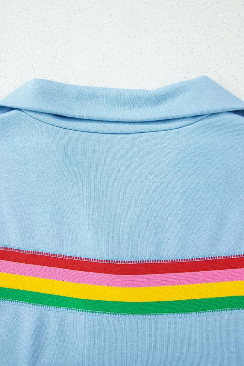 Hot Dear-Lover Rainbow Colorblock Collared Short Sleeve Top 2 Piece Shorts Set Sky Blue