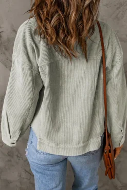 Clearance Dear-Lover Raw Hem Flap Pockets Cropped Corduroy Jacket Sky Blue