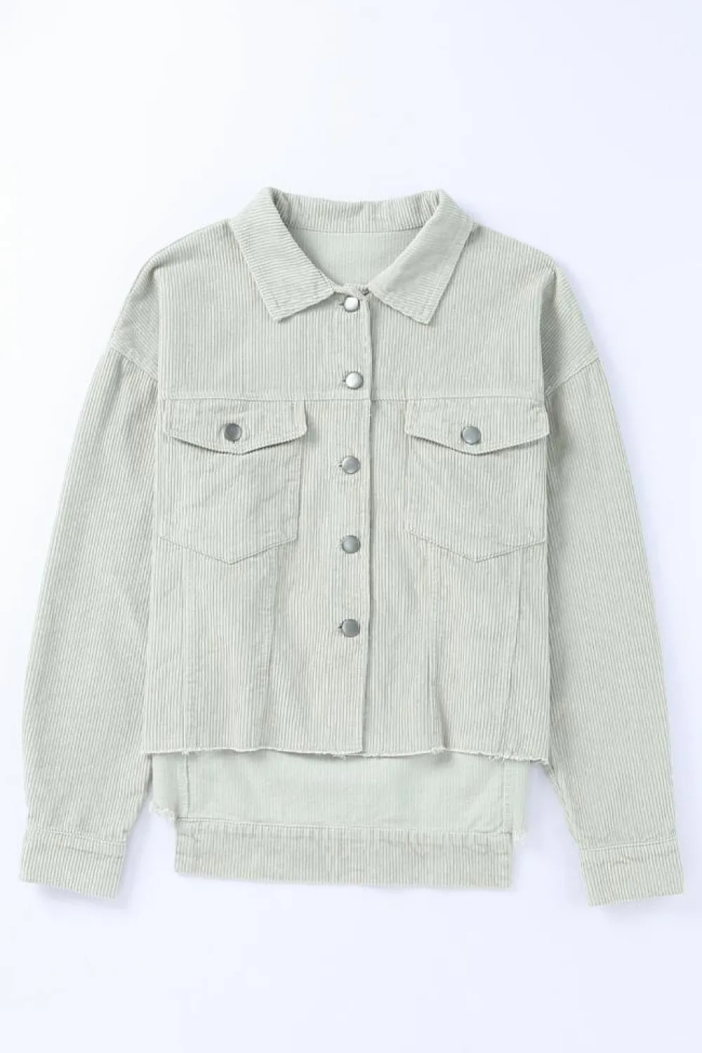 Clearance Dear-Lover Raw Hem Flap Pockets Cropped Corduroy Jacket Sky Blue
