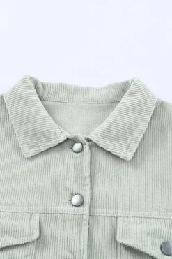 Clearance Dear-Lover Raw Hem Flap Pockets Cropped Corduroy Jacket Sky Blue