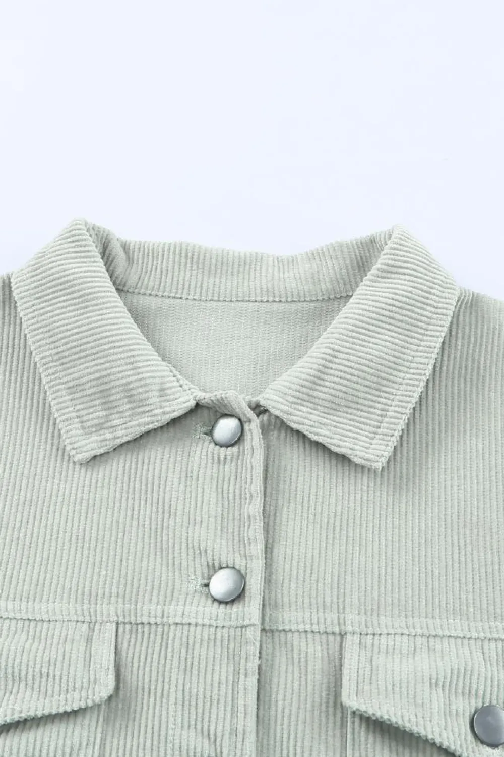Clearance Dear-Lover Raw Hem Flap Pockets Cropped Corduroy Jacket Sky Blue