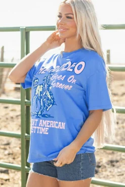 Fashion Dear-Lover Rodeo Forever Western Graphic Tee Sky Blue