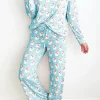 Hot Dear-Lover Santa Claus Striped Print Loose Fit Two Piece Lounge Set Sky Blue