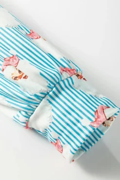 Hot Dear-Lover Santa Claus Striped Print Loose Fit Two Piece Lounge Set Sky Blue