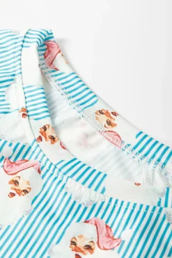 Hot Dear-Lover Santa Claus Striped Print Loose Fit Two Piece Lounge Set Sky Blue