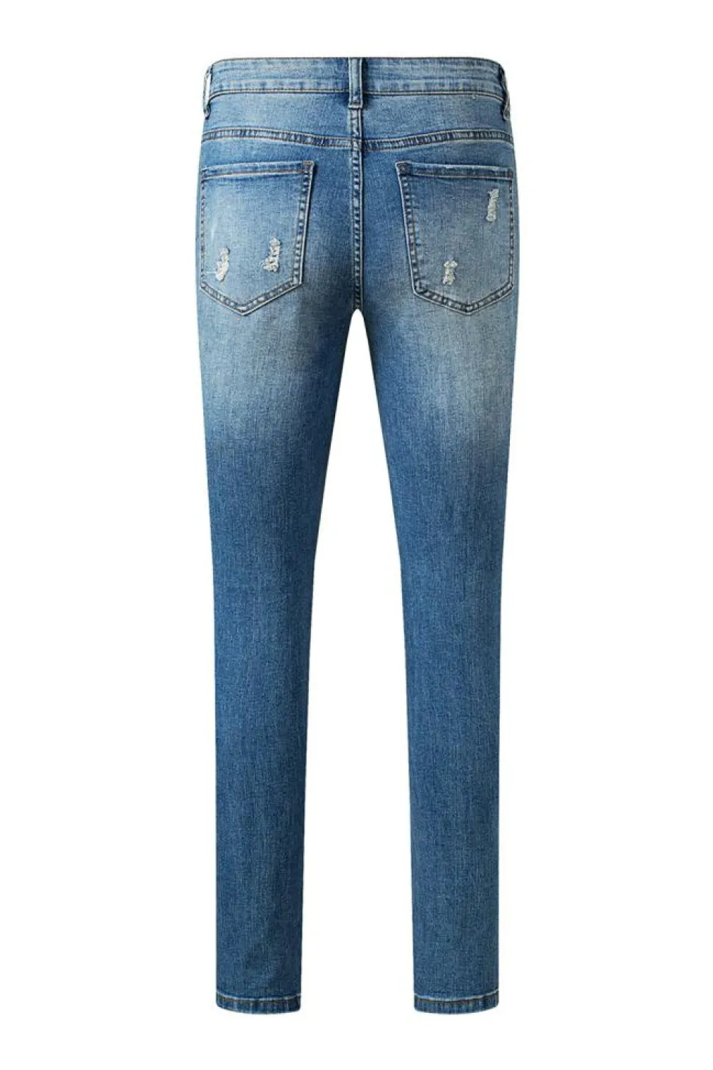 Fashion Dear-Lover Sequin American Flag Star Graphic Distressed Straight Jeans Sky Blue