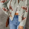 Hot Dear-Lover Sequined Rugby Football Patch Ribbed Cotton Jacket Sky Blue