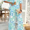 Discount Dear-Lover Shell Print Half Sleeve Shirt and Pants Set Sky Blue