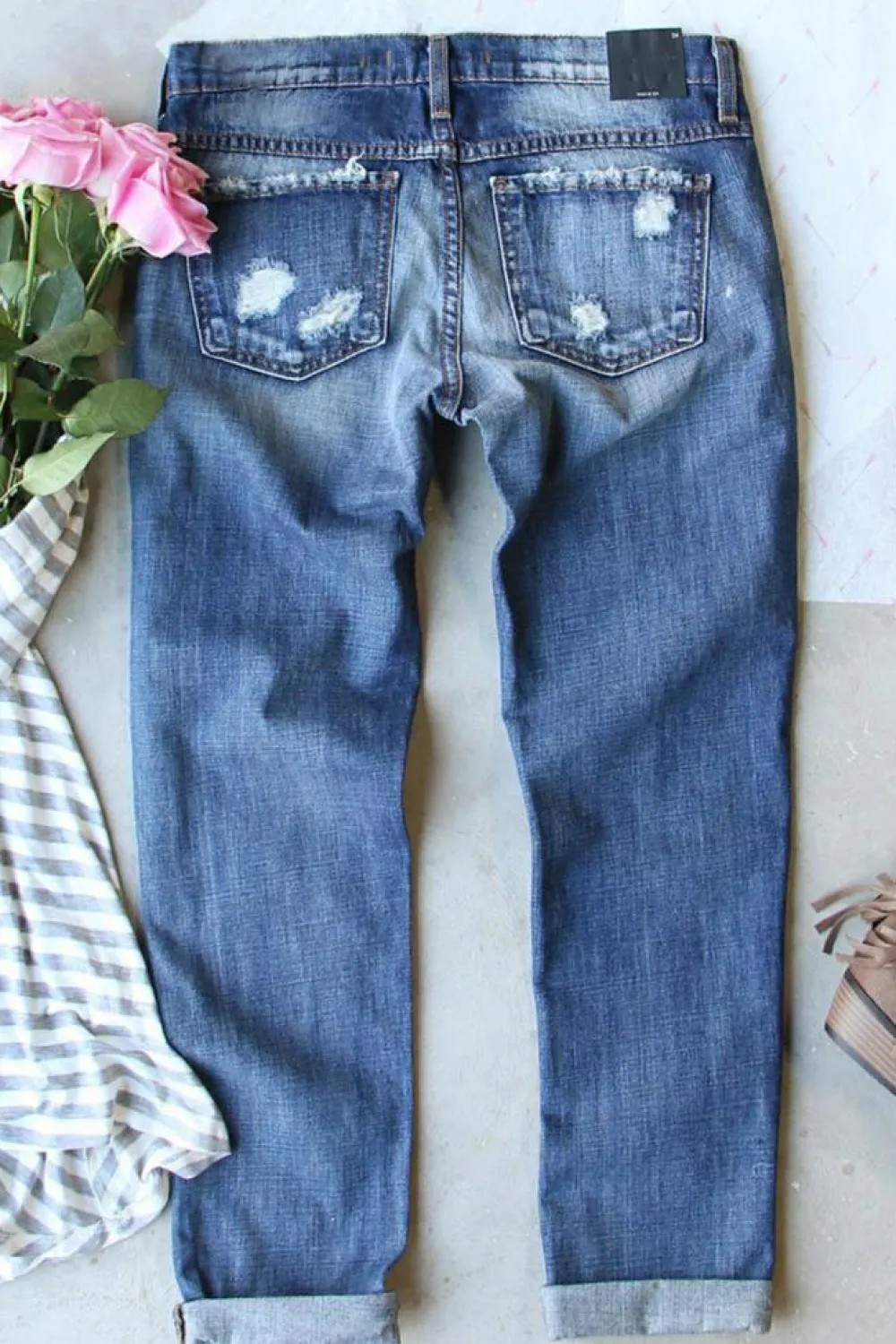 Hot Dear-Lover Shiny Mardi Gras Fleur-de-lis Patch Distressed Jeans Sky Blue