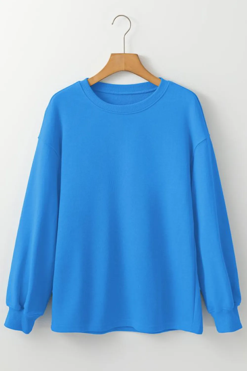 Outlet Dear-Lover Solid Color Drop Shoulder Long Sleeve Basic Sweatshirt Sky Blue