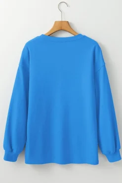 Outlet Dear-Lover Solid Color Drop Shoulder Long Sleeve Basic Sweatshirt Sky Blue