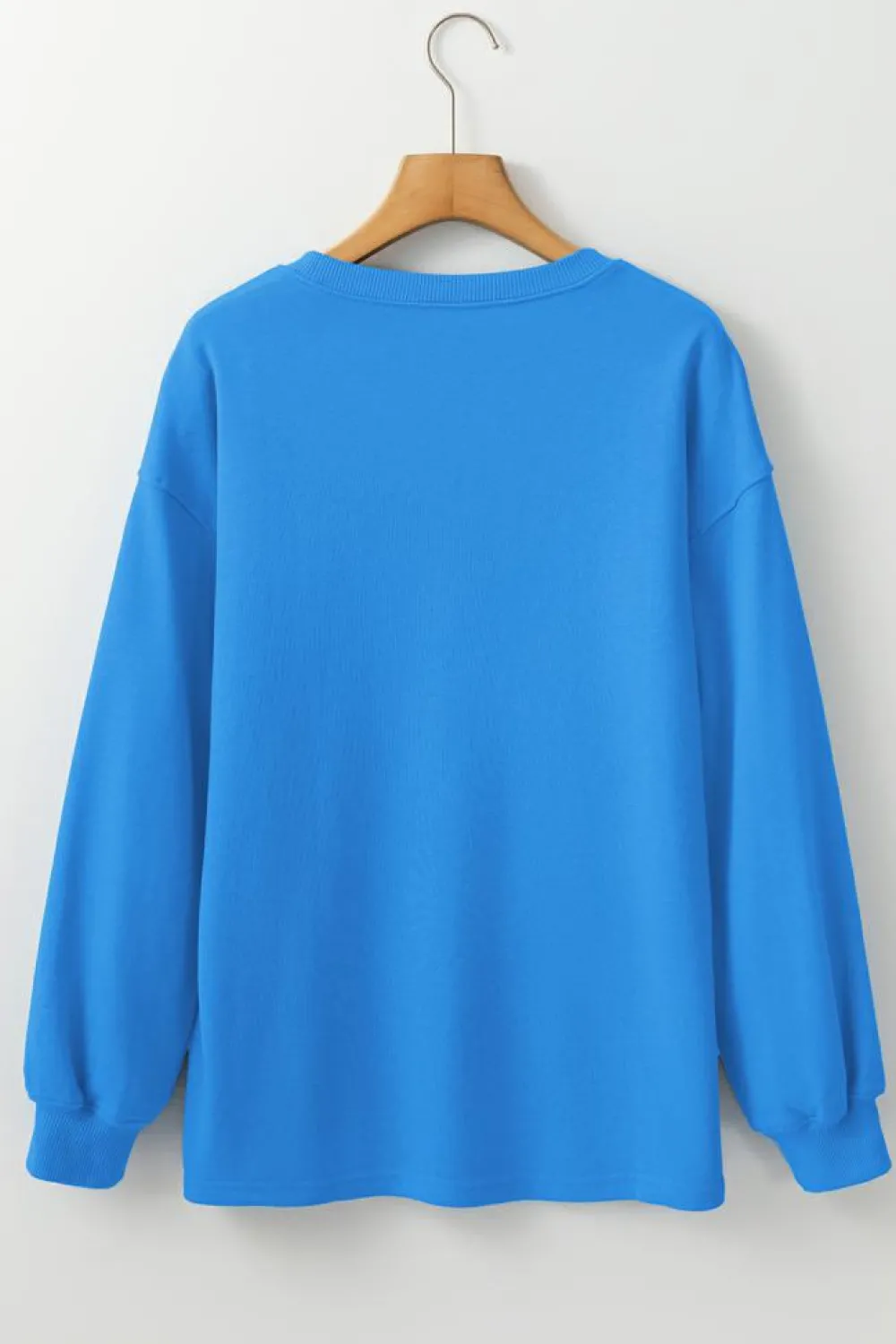 Outlet Dear-Lover Solid Color Drop Shoulder Long Sleeve Basic Sweatshirt Sky Blue
