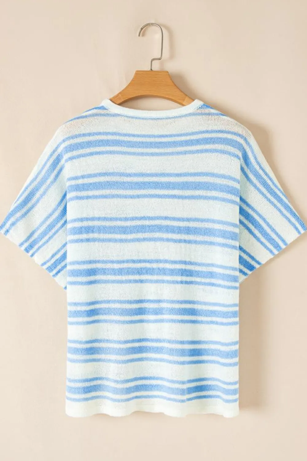 Fashion Dear-Lover Boxy Fit Wide Sleeve Sweater T Shirt Sky Blue Stripe