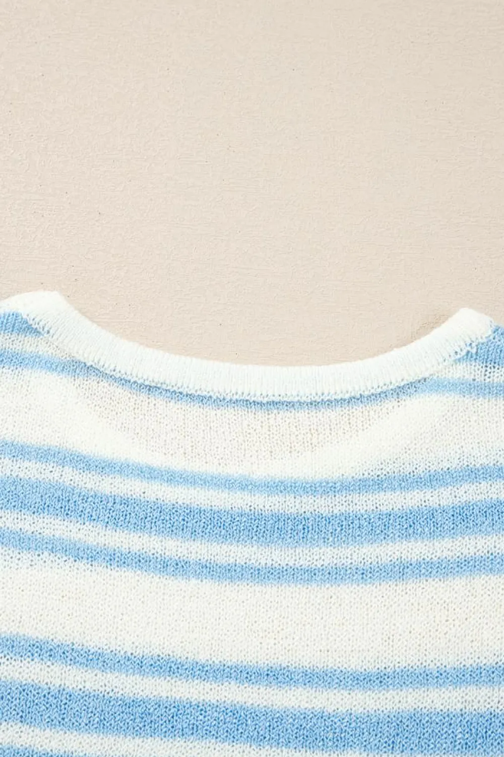 Fashion Dear-Lover Boxy Fit Wide Sleeve Sweater T Shirt Sky Blue Stripe