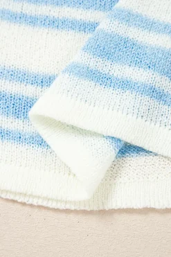 Fashion Dear-Lover Boxy Fit Wide Sleeve Sweater T Shirt Sky Blue Stripe