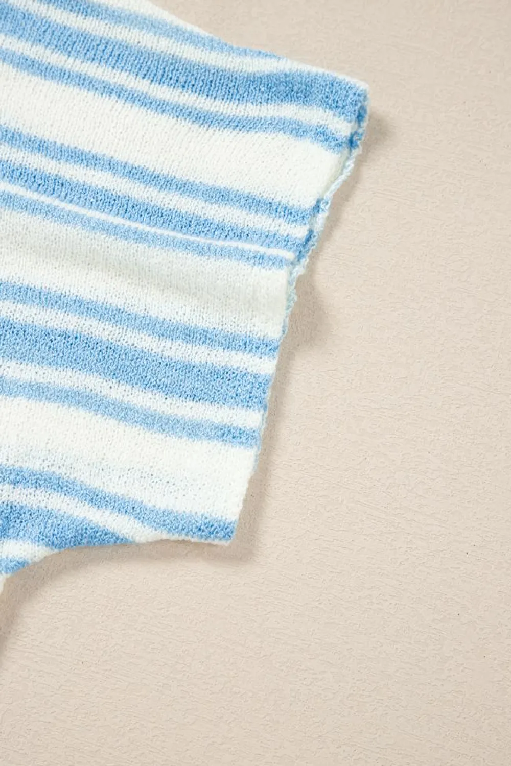 Fashion Dear-Lover Boxy Fit Wide Sleeve Sweater T Shirt Sky Blue Stripe