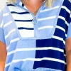 Best Dear-Lover Colorblock Quarter Zip Collar Sweater Vest Sky Blue Stripe