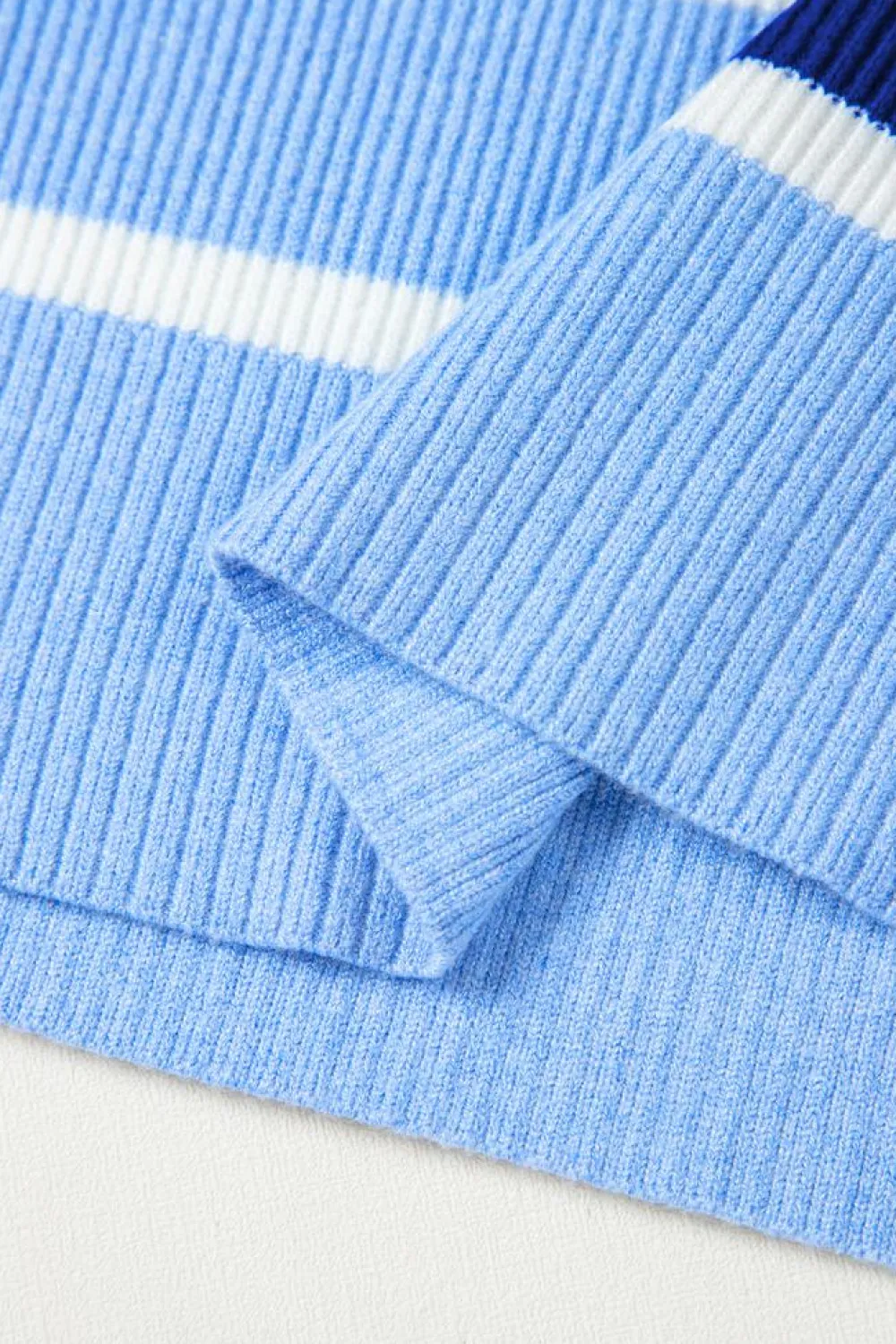 Best Dear-Lover Colorblock Quarter Zip Collar Sweater Vest Sky Blue Stripe