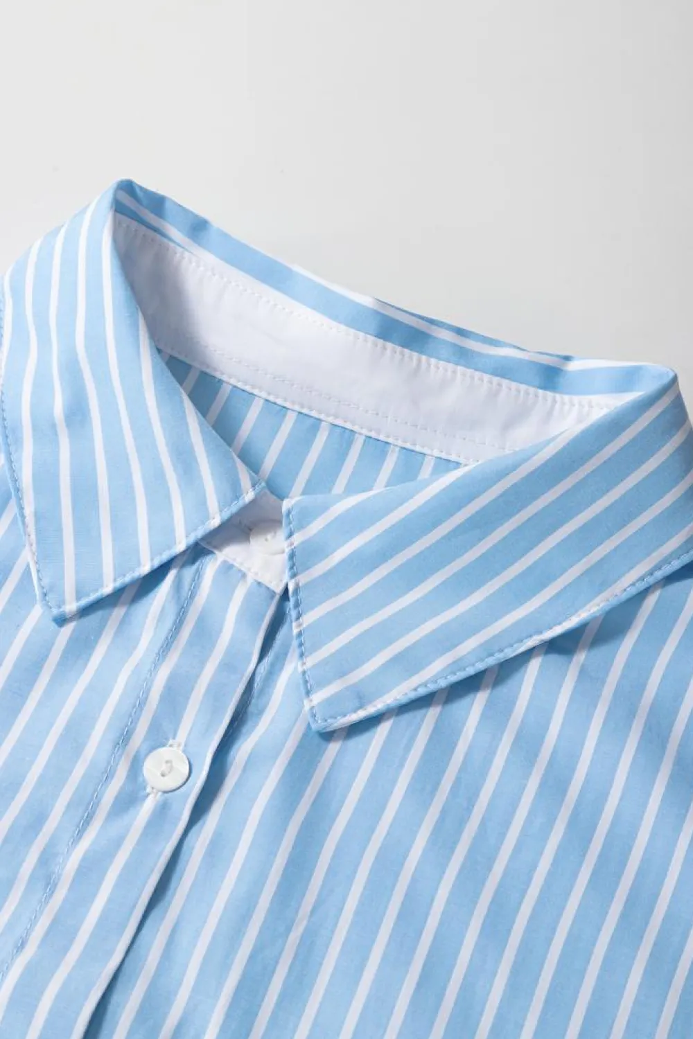 Outlet Dear-Lover Contrast Patch Pocket Cuffed Sleeve Casual Shirt Sky Blue Stripe