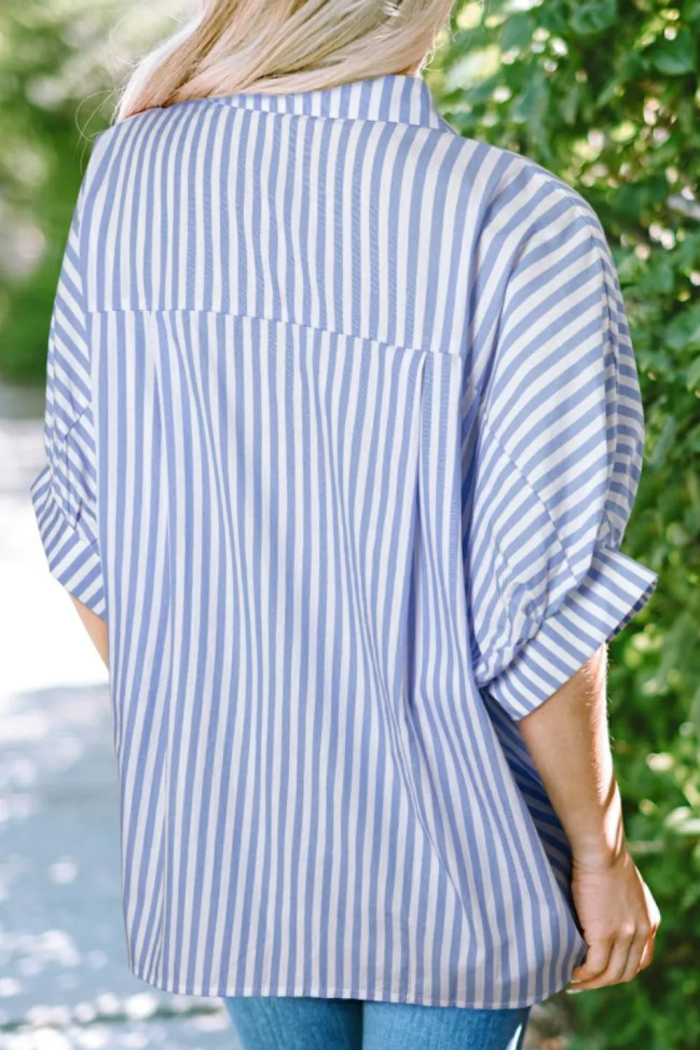Best Dear-Lover Dolman Sleeve Oversize Shirt Sky Blue Stripe