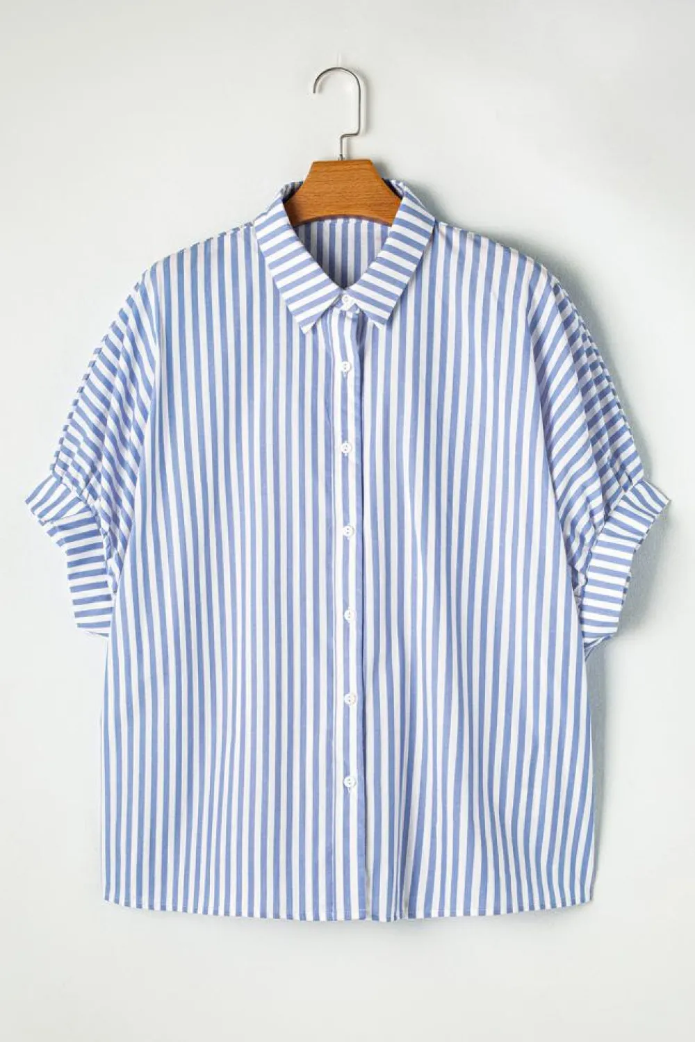 Best Dear-Lover Dolman Sleeve Oversize Shirt Sky Blue Stripe