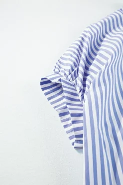Best Dear-Lover Dolman Sleeve Oversize Shirt Sky Blue Stripe