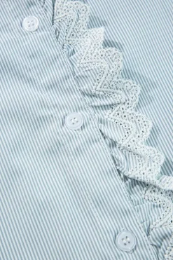 Outlet Dear-Lover Frilled Trim Button Up Long Sleeve Shirt Sky Blue Stripe