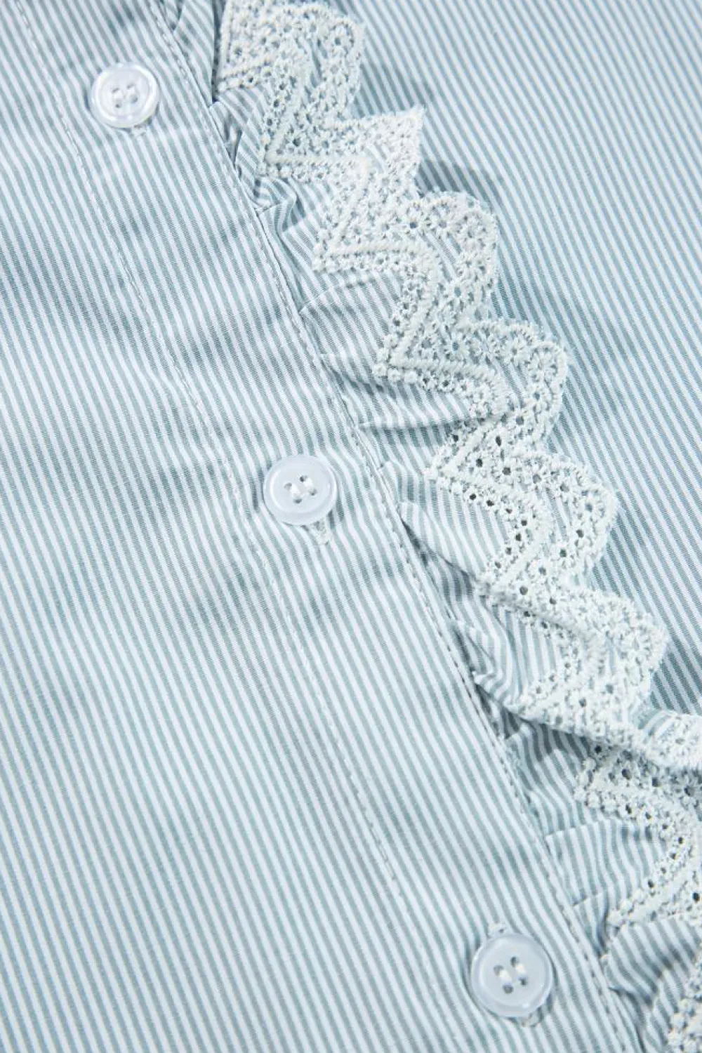 Outlet Dear-Lover Frilled Trim Button Up Long Sleeve Shirt Sky Blue Stripe