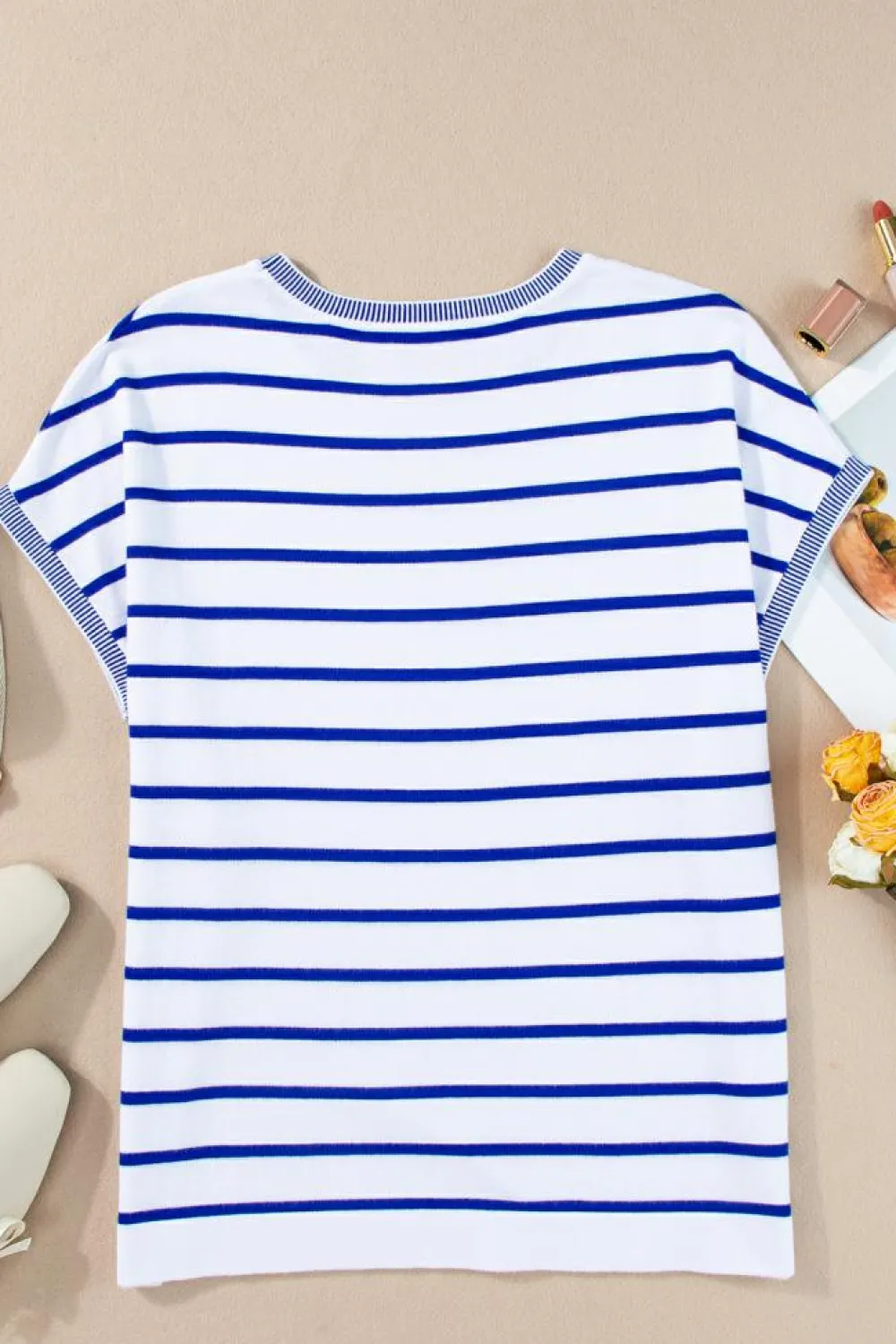 Online Dear-Lover Knitted Bat Sleeve T Shirt Sky Blue Stripe