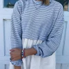Online Dear-Lover Patchwork Pleated High Waist Loose Mini Dress Sky Blue Stripe