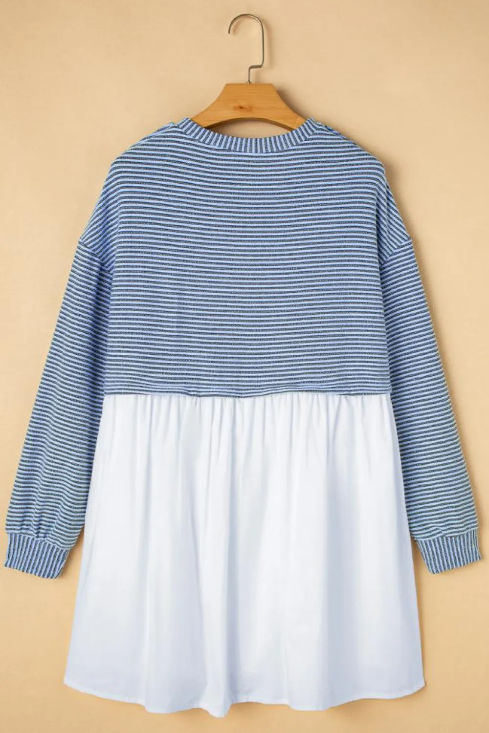 Online Dear-Lover Patchwork Pleated High Waist Loose Mini Dress Sky Blue Stripe