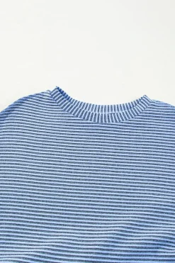 Online Dear-Lover Patchwork Pleated High Waist Loose Mini Dress Sky Blue Stripe