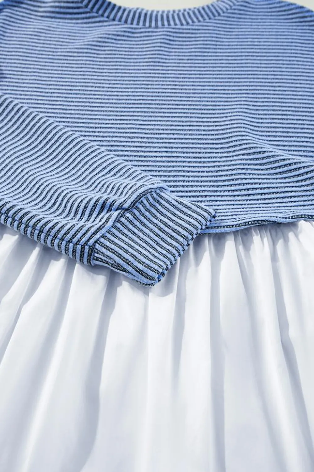 Online Dear-Lover Patchwork Pleated High Waist Loose Mini Dress Sky Blue Stripe