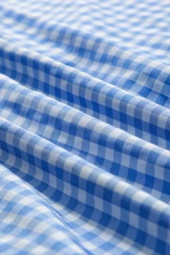 Outlet Dear-Lover Plaid Patchwork Button up Long Sleeve Shirt Sky Blue Stripe