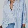 Hot Dear-Lover Striped Buttoned up Long Sleeve Shirt Sky Blue Stripe