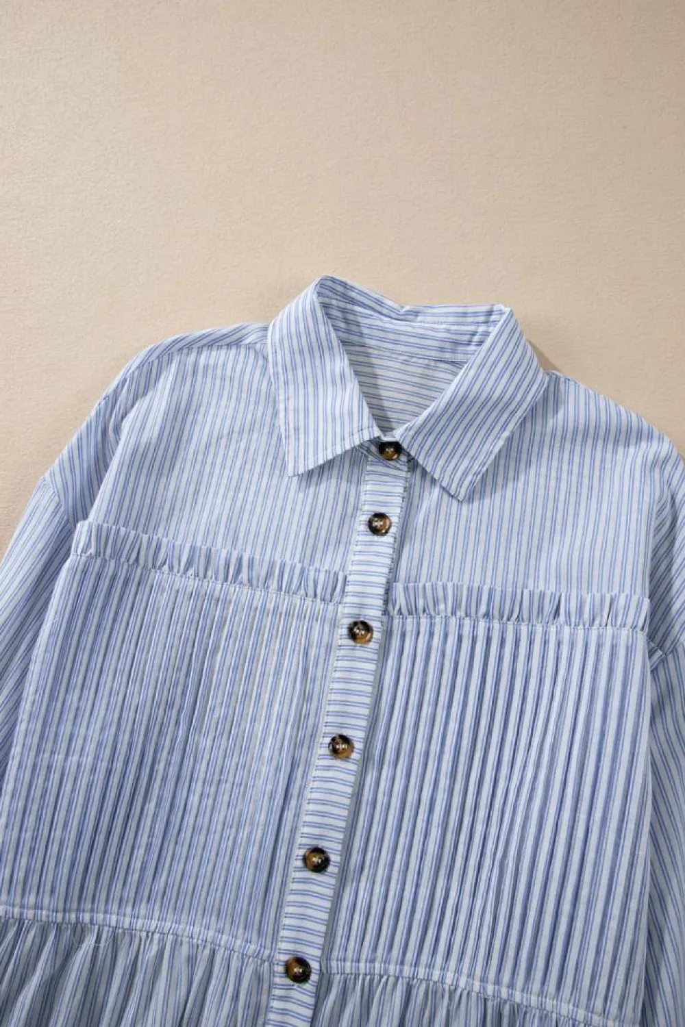 Hot Dear-Lover Striped Buttoned up Long Sleeve Shirt Sky Blue Stripe