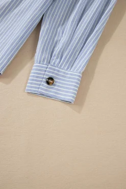 Hot Dear-Lover Striped Buttoned up Long Sleeve Shirt Sky Blue Stripe