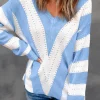 Discount Dear-Lover Striped Colorblock V Neck Knitted Sweater Sky Blue