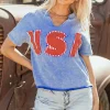 Outlet Dear-Lover USA Patch Mineral Wash Notch V Neck Vintage Graphic T Shirt Sky Blue