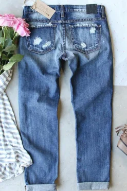Clearance Dear-Lover Valentines Day Heart Patchwork Distressed Jeans Sky Blue