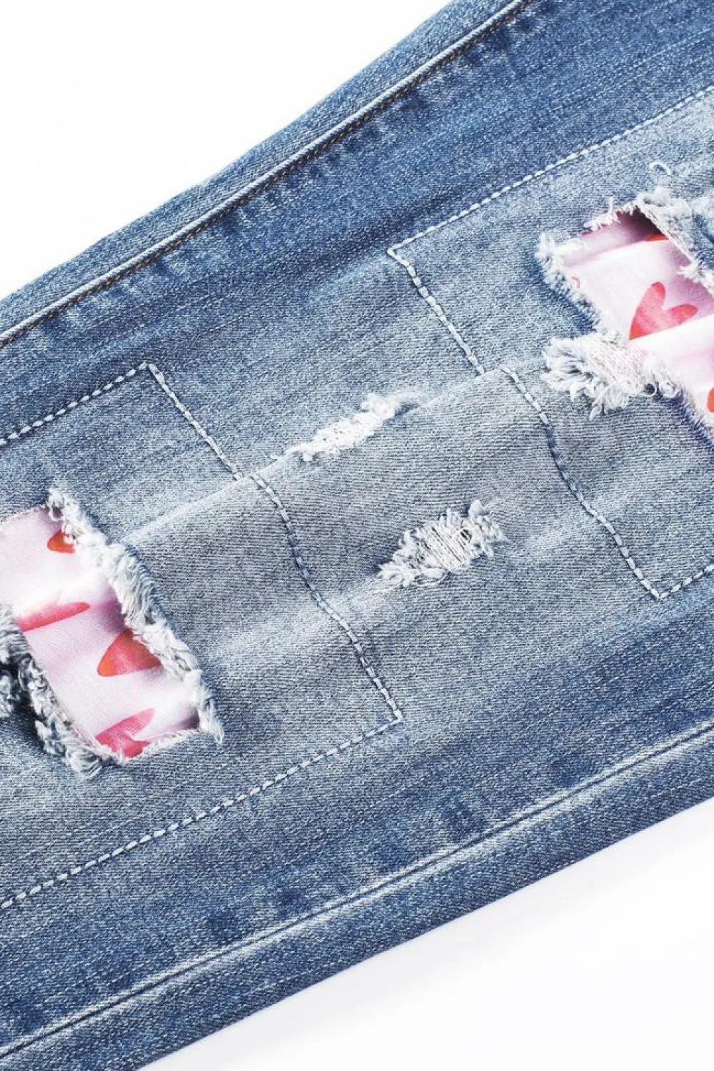 Fashion Dear-Lover Valentines Day Heart Patchwork Jeans Sky Blue